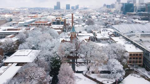 A 2017 photo of Georgia Tech's Atlanta campus dusted in snow (Jack Li) 
