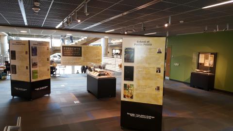 Wide shot of the book exhibit panels