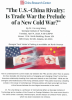 Pointing fingers in front of flags of the US and China