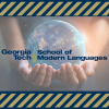 A photo of the School of Modern Languages logo with hands holding the earth in the background.